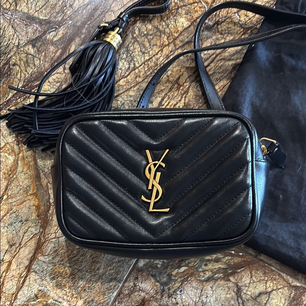 Yves Saint Laurent Black Chevron Crossbody Bag